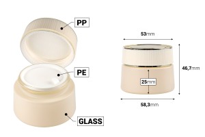Pot en verre luxueux de 30 ml en finition mate beige pour crème, avec couvercle et joint en plastique-2