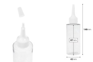 Flacon en plastique (PET) transparent de 100 ml avec « nez » et bouchon à vis blanc-εικόνα_διαστάσεις