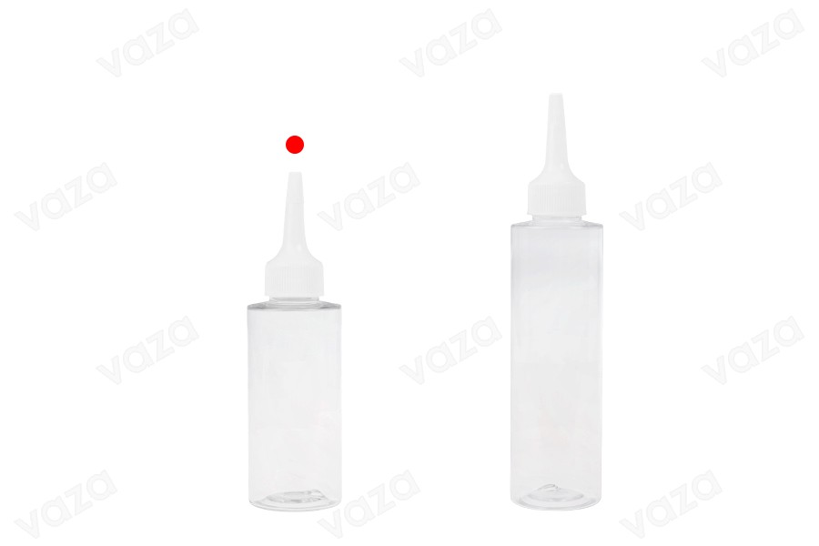 Πλαστικό (PET) διάφανο μπουκάλι 100 ml με "μύτη" και λευκό βιδωτό καπάκι Πλαστικό (PET) διάφανο μπουκάλι 100 ml με "μύτη" και λευκό βιδωτό καπάκι-εικόνα_σύνθεση