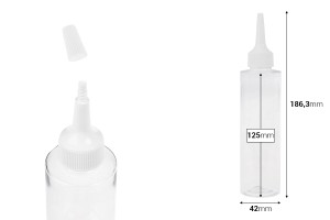 Transparente 150-ml-Flasche aus Kunststoff (PET) mit „Nase“ und weißem Schraubverschluss-εικόνα_διαστάσεις
