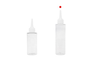 Transparente 150-ml-Flasche aus Kunststoff (PET) mit „Nase“ und weißem Schraubverschluss-εικόνα_σύνθεση