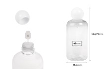 Bouteille en plastique (PET) transparente de 250 ml avec bouchon rond blanc et bouchon Bouteille en plastique (PET) transparente de 250 ml avec bouchon rond blanc et bouchon-photo_dimensions