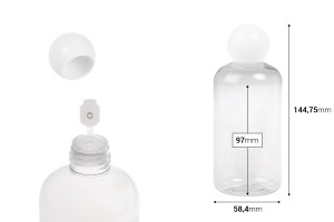 Bouteille en plastique (PET) transparente de 250 ml avec bouchon rond blanc et bouchon-εικόνα_διαστάσεις