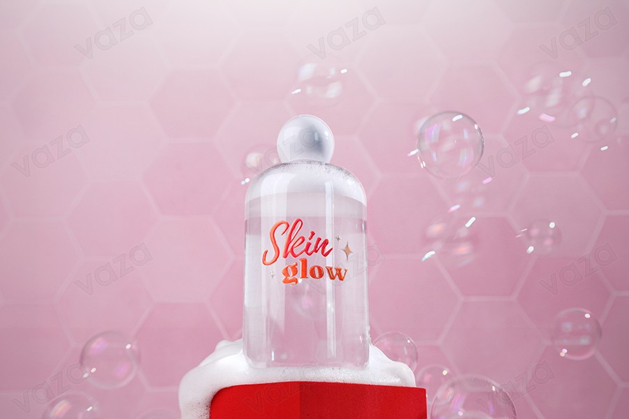 Transparente Flasche aus Kunststoff (PET) 250 ml mit weißer runder Kappe und Stopfen-bildgruppe