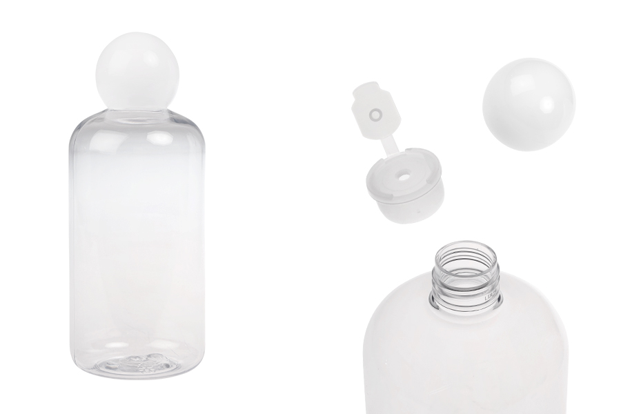 Bouteille en plastique (PET) transparente de 500 ml avec bouchon rond blanc et bouchon Bouteille en plastique (PET) transparente de 500 ml avec bouchon rond blanc et bouchon-photo_produit