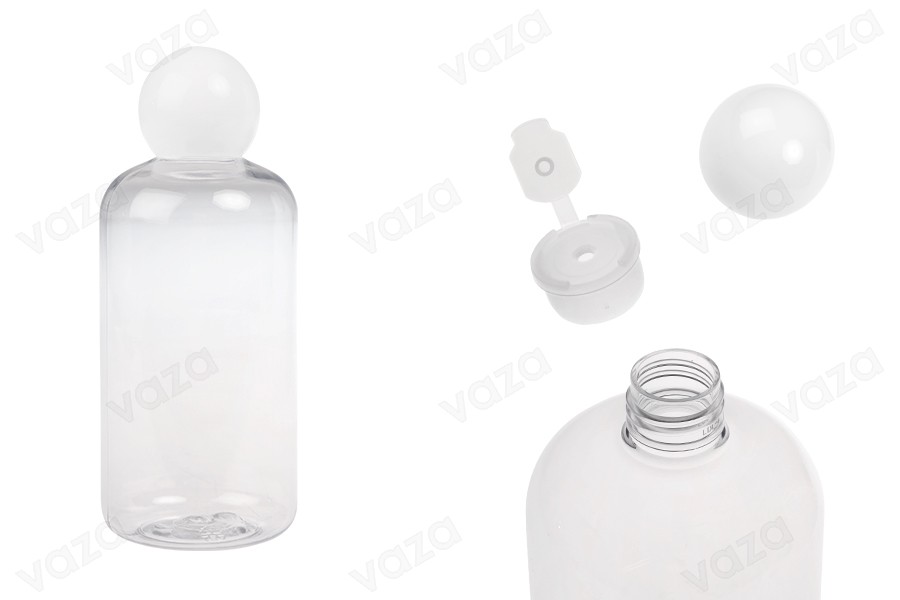 Transparente Flasche aus Kunststoff (PET), 500 ml, mit weißer runder Kappe und Stopfen-εικόνα_προϊοντική