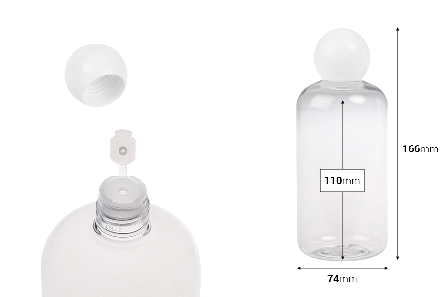 Bouteille en plastique (PET) transparente de 500 ml avec bouchon rond blanc et bouchon Bouteille en plastique (PET) transparente de 500 ml avec bouchon rond blanc et bouchon-photo_dimensions