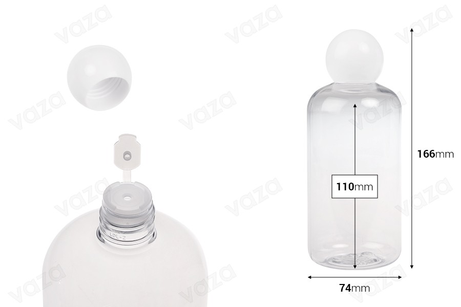 Transparente Flasche aus Kunststoff (PET), 500 ml, mit weißer runder Kappe und Stopfen-εικόνα_διαστάσεις