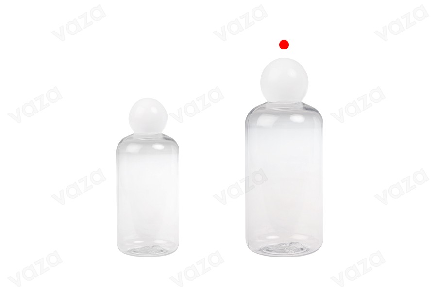 Transparente Flasche aus Kunststoff (PET), 500 ml, mit weißer runder Kappe und Stopfen-εικόνα_σύνθεση