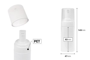 Weiße 100-ml-Kunststoffflasche (PET) mit weißer Schaumstoffpumpe und Verschlusskappe-εικόνα_διαστάσεις