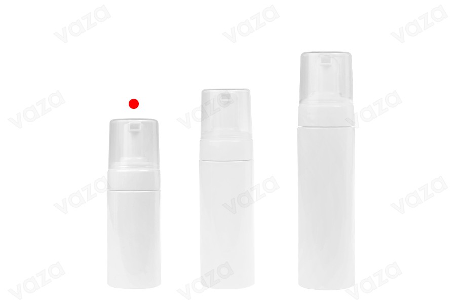 Πλαστικό (PET) λευκό μπουκάλι 100 ml με λευκή αντλία για αφρό (foam) και καπάκι-εικόνα_σύνθεση