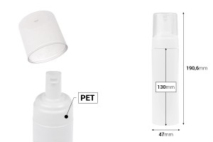 Weiße 200-ml-Kunststoffflasche (PET) mit weißer Schaumstoffpumpe und Verschlusskappe-εικόνα_διαστάσεις