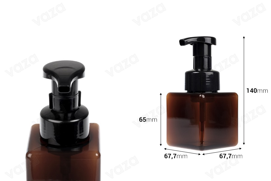 Plastic (PETG) bottle 250 ml with foam pump (PP42) Plastic (PETG) bottle 250 ml with foam pump (PP42)-image_dimensions