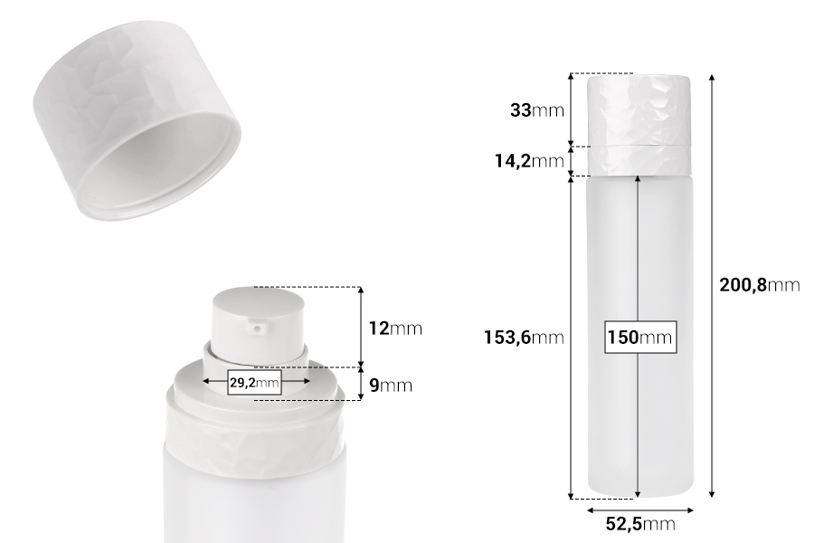 Μπουκάλι 100 ml επαναγεμιζόμενο με αντλία κρέμας και εξωτερική γυάλινη θήκη αμμοβολής-εικόνα_διαστάσεις