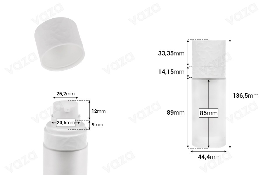 Μπουκάλι 30 ml επαναγεμιζόμενο με αντλία κρέμας και εξωτερική γυάλινη θήκη αμμοβολής-εικόνα_διαστάσεις