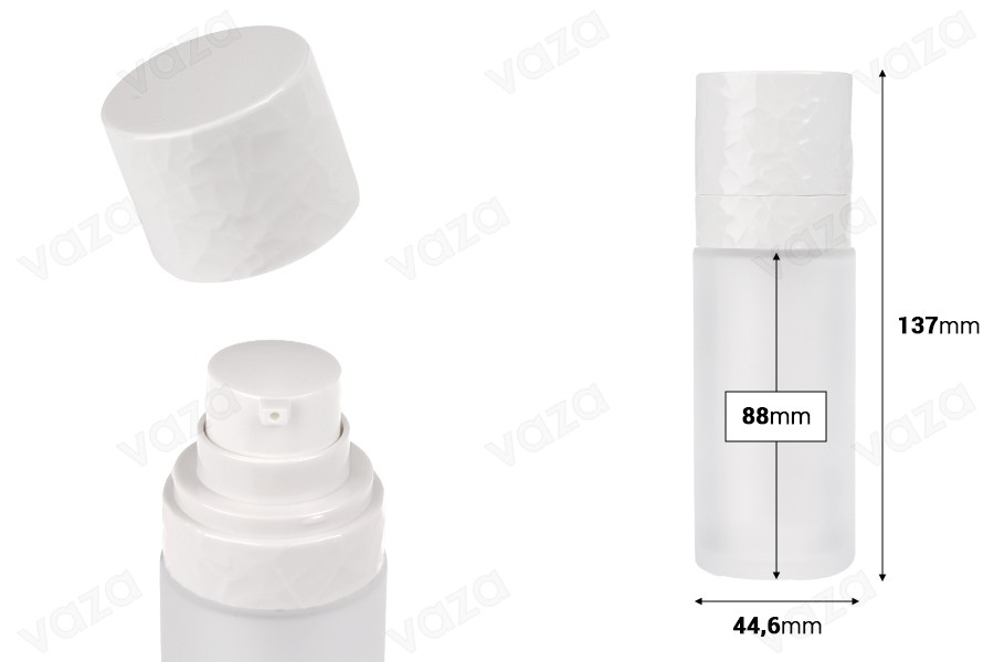 Nachfüllbare 30-ml-Airless-Flasche mit Cremepumpe und sandgestrahltem Außenglasgehäuse-bildabmessungen