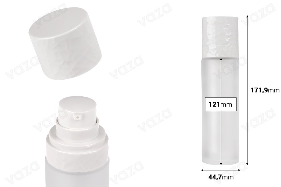 Επαναγεμιζόμενο μπουκάλι airless 50 ml με αντλία κρέμας και εξωτερική γυάλινη θήκη αμμοβολής Επαναγεμιζόμενο μπουκάλι airless 50 ml με αντλία κρέμας και εξωτερική γυάλινη θήκη αμμοβολής-εικόνα_διαστάσεις