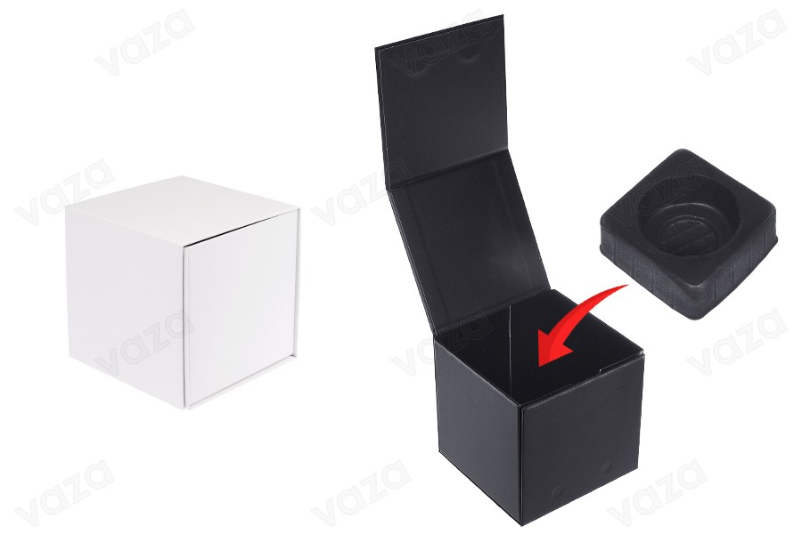 Luxusbox mit Magnetverschluss in Schwarz oder Weiß 110x110x110 mm mit innerem Kunststoffgehäuse (für Gläser Code 1105-2-0)-produktbild