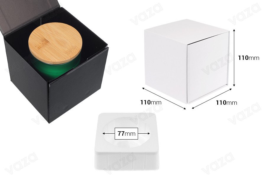 Luxusbox mit Magnetverschluss in Schwarz oder Weiß 110x110x110 mm mit innerem Kunststoffgehäuse (für Gläser Code 1105-2-0)-bildabmessungen