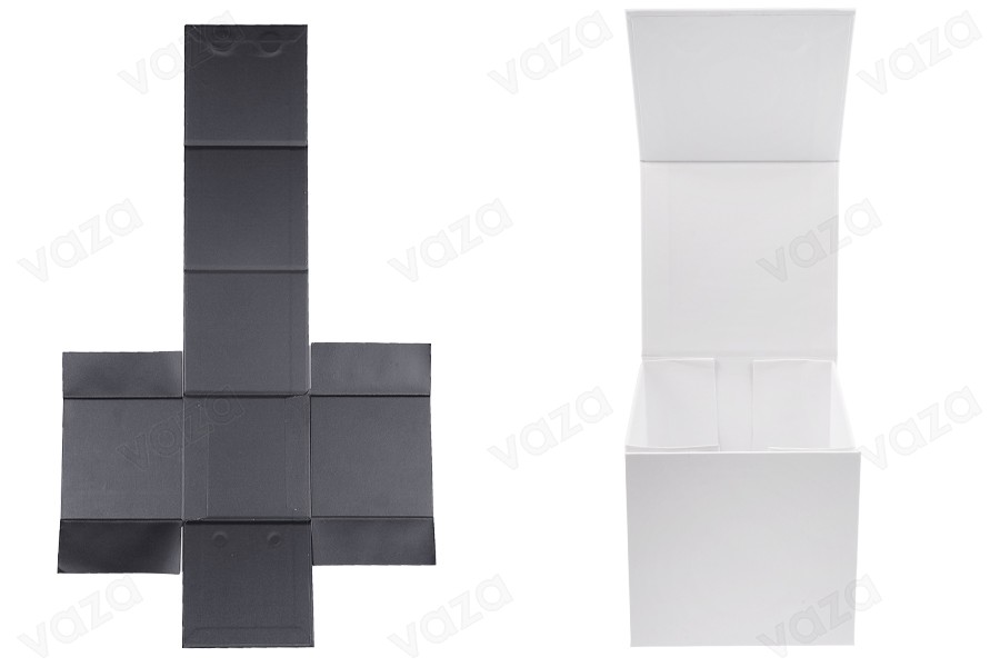 Luxusbox mit Magnetverschluss in Schwarz oder Weiß 110x110x110 mm mit innerem Kunststoffgehäuse (für Gläser Code 1105-2-0)-bildgruppe