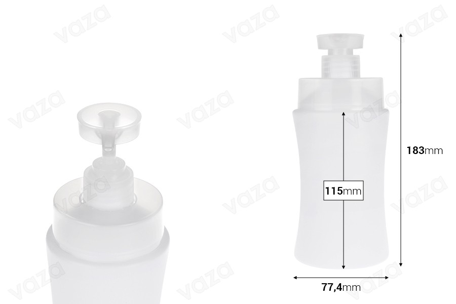 500 ml Plastic (HDPE) white bottle with safety pump 500 ml Plastic (HDPE) white bottle with safety pump-image_dimensions