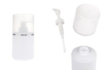 Flacone bianco in plastica (HDPE) da 300 ml con pompa per crema e tappo trasparente con striscia argentata-immagine_prodotto