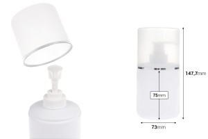 Flacon en plastique (HDPE) blanc de 300 ml avec pompe à crème et bouchon transparent orné d'une bande argentée -εικόνα_διαστάσεις
