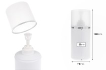 Flacone bianco in plastica (HDPE) da 400 ml con pompa per crema e tappo trasparente con striscia argentata-dimensioni_immagine