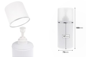 Flacon en plastique (HDPE) blanc de 400 ml avec pompe à crème et bouchon transparent orné d'une bande argentée -εικόνα_διαστάσεις