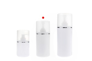 Flacon en plastique (HDPE) blanc de 400 ml avec pompe à crème et bouchon transparent orné d'une bande argentée -εικόνα_σύνθεση