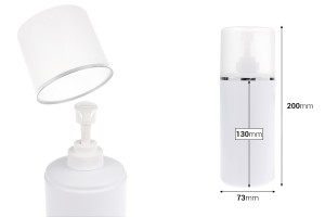 Flacon en plastique (HDPE) blanc de 500 ml avec pompe à crème et bouchon transparent orné d'une bande argentée -εικόνα_διαστάσεις