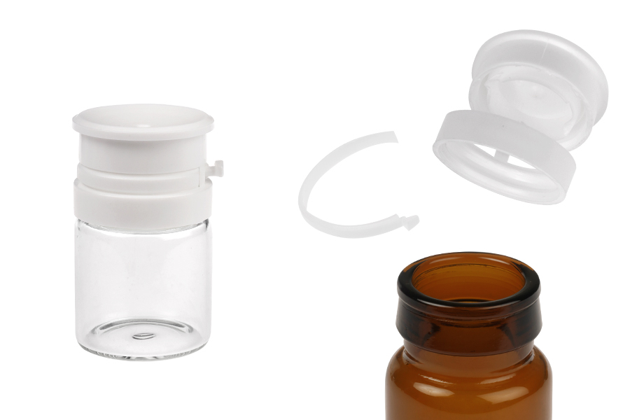 10 ml Glasfläschchen in transparenter oder karamellfarbener Farbe mit weißem Schnappverschluss (PP24) für Arzneimittel und Homöopathika 10 ml Glasfläschchen in transparenter oder karamellfarbener Farbe mit weißem Schnappverschluss (PP24) für Arzneimittel und Homöopathika-produktbild