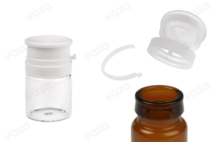 Γυάλινο φιαλίδιο 10 ml σε διάφανο ή καραμελέ χρώμα με λευκό κουμπωτό καπάκι ασφαλείας (PP24) για φάρμακα και ομοιοπαθητικά Γυάλινο φιαλίδιο 10 ml σε διάφανο ή καραμελέ χρώμα με λευκό κουμπωτό καπάκι ασφαλείας (PP24) για φάρμακα και ομοιοπαθητικά-εικόνα_προϊοντική