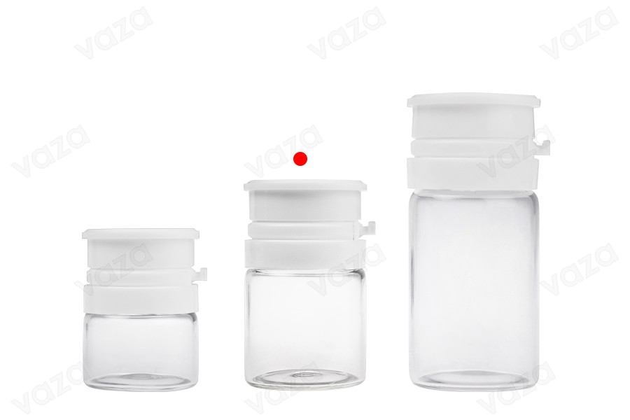 Γυάλινο φιαλίδιο 10 ml σε διάφανο ή καραμελέ χρώμα με λευκό κουμπωτό καπάκι ασφαλείας (PP24) για φάρμακα και ομοιοπαθητικά Γυάλινο φιαλίδιο 10 ml σε διάφανο ή καραμελέ χρώμα με λευκό κουμπωτό καπάκι ασφαλείας (PP24) για φάρμακα και ομοιοπαθητικά-εικόνα_σύνθεση