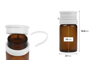 15 ml Glasfläschchen in transparenter oder karamellfarbener Farbe mit weißem Schnappverschluss (PP24) für Medikamente und Homöopathika-εικόνα_διαστάσεις