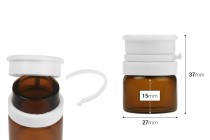 Flacon en verre de 5 ml de couleur transparente ou caramel avec bouchon de sécurité blanc à pression (PP24) pour médicaments et produits homéopathiques Flacon en verre de 5 ml de couleur transparente ou caramel avec bouchon de sécurité blanc à pression (PP24) pour médicaments et produits homéopathiques-photo_dimensions