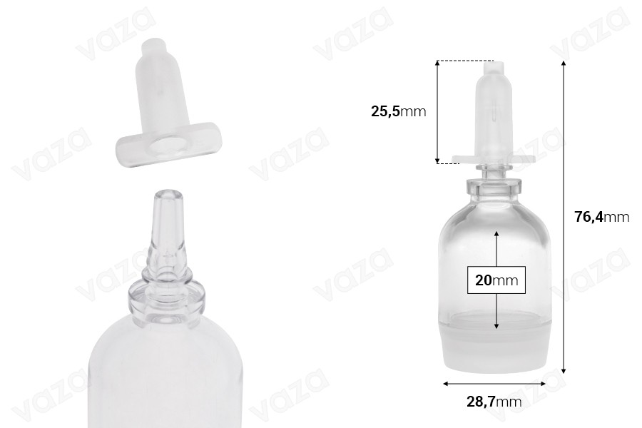 Flacon jetable transparent de 10 ml avec bouchon-photo_dimensions