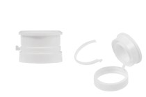 Tappo di sicurezza a scatto in plastica (PP24) di colore bianco per medicinali e prodotti omeopatici Tappo di sicurezza a scatto in plastica (PP24) di colore bianco per medicinali e prodotti omeopatici-immagine_prodotto