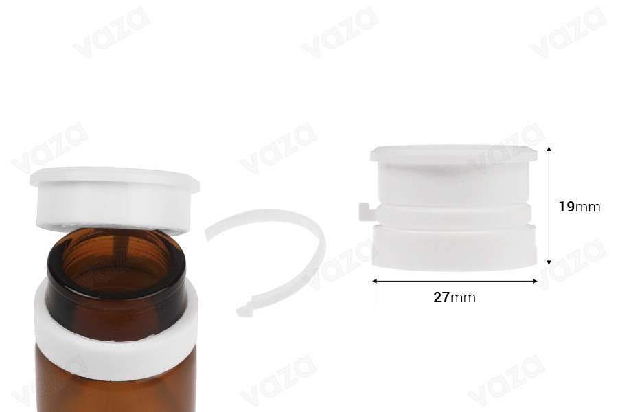 Plastic snap-on safety cap (PP24) in white color for medicines and homeopathics Plastic snap-on safety cap (PP24) in white color for medicines and homeopathics-image_dimensions