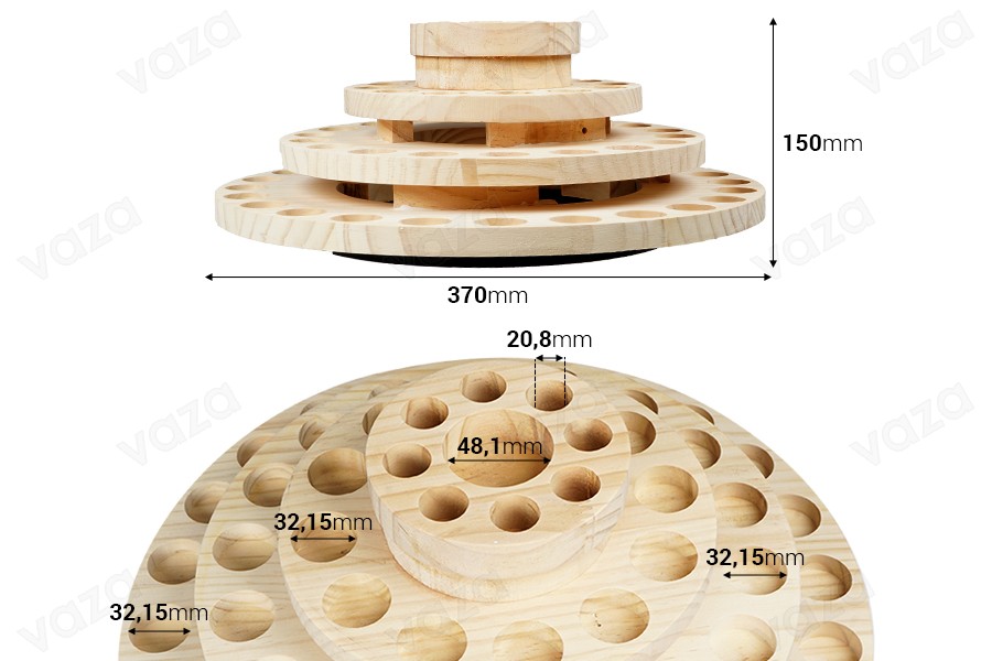 Holzständer mit drehbarer Basis für Flaschen mit ätherischen Ölen – 4 Ebenen Holzständer mit drehbarer Basis für Flaschen mit ätherischen Ölen – 4 Ebenen-bildabmessungen
