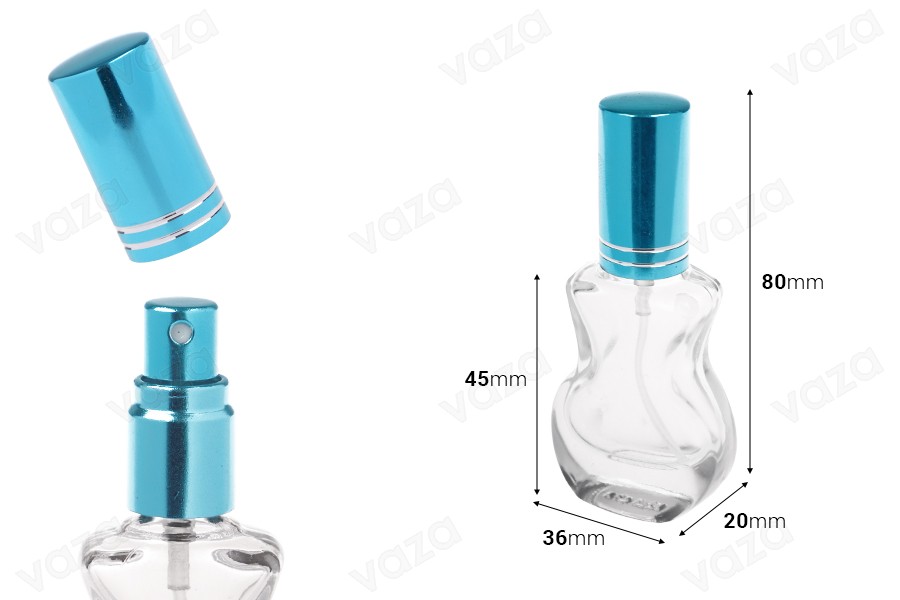 Parfüm Zerstäuber 10ml in der Form einer Gitarre in rosa, silber und blau mit Streife Parfüm Zerstäuber 10ml in der Form einer Gitarre in rosa, silber und blau mit Streife-bildabmessungen