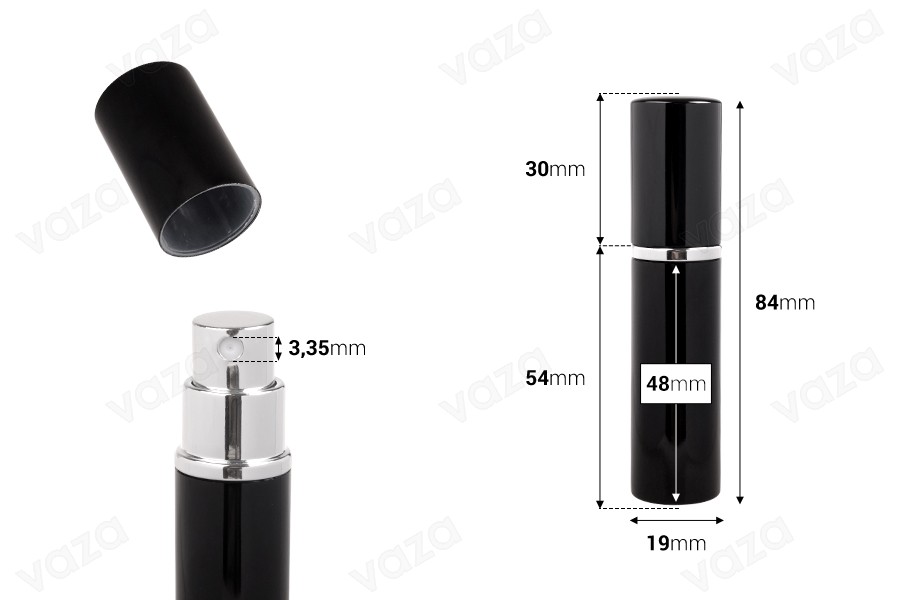 Flacon avec vaporisateur de parfum de 5 ml en verre dans un boîtier en aluminium de différentes couleurs Flacon avec vaporisateur de parfum de 5 ml en verre dans un boîtier en aluminium de différentes couleurs-photo_dimensions