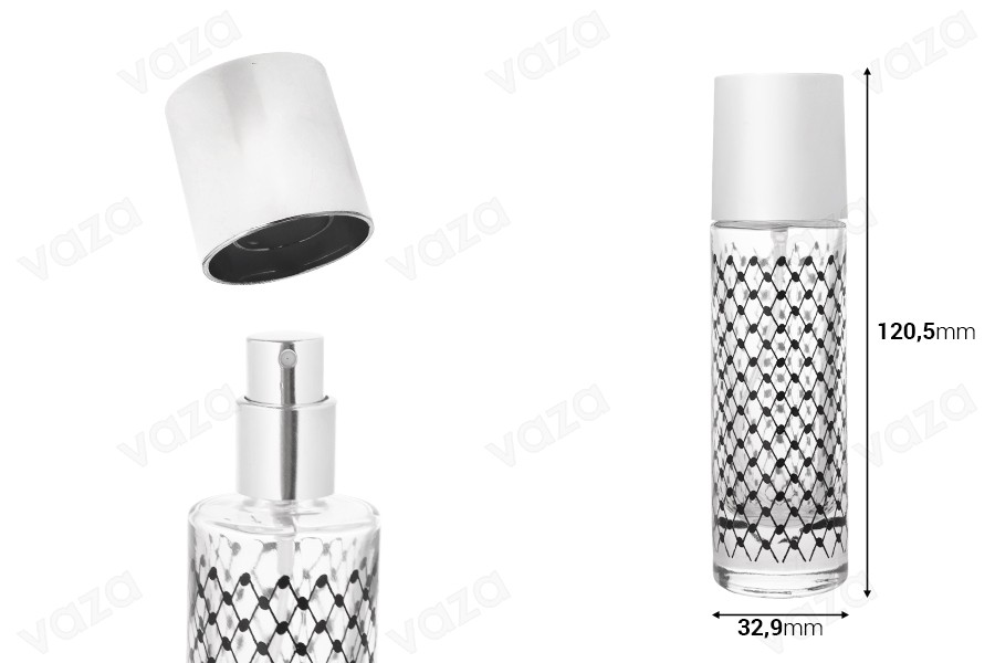 Φιάλη αρωμάτων 30 ml με ασημί σπρέι και καπάκι (PP 15) Φιάλη αρωμάτων 30 ml με ασημί σπρέι και καπάκι (PP 15)-εικόνα_διαστάσεις