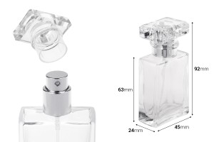 Flacon en verre de parfum transparent de 30 ml avec pompe vaporisateur et bouchon-photo_dimensions