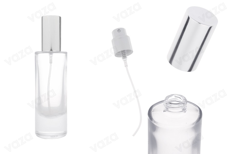Shishe parfumi 30ml transparente me sprej ngjyrë argjëndi dhe kapak alumini Shishe parfumi 30ml transparente me sprej ngjyrë argjëndi dhe kapak alumini -εικόνα_προϊοντική