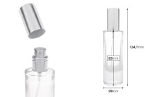 Flacone di profumo in vetro trasparente da 30 ml con pompa spray in alluminio argentato e tappo-dimensioni_immagine