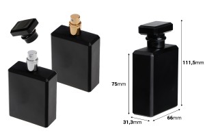 Flacon de parfum en verre de 100 ml de couleur noire avec vaporisateur et bouchon-photo_dimensions