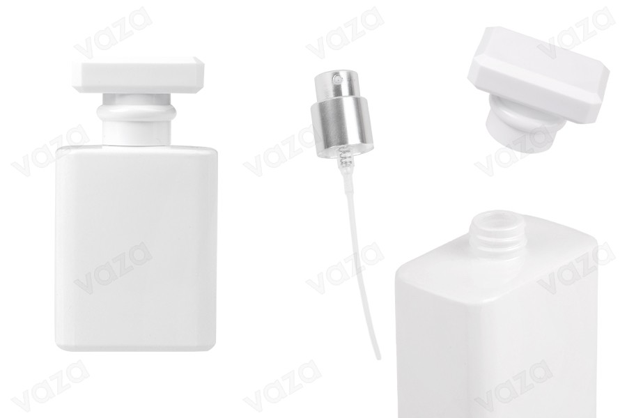 Glass perfume bottle 50 ml in white color with spray and cap Glass perfume bottle 50 ml in white color with spray and cap-image_product