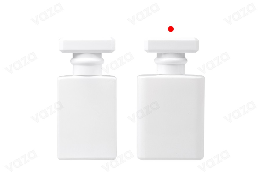 Glass perfume bottle 50 ml in white color with spray and cap Glass perfume bottle 50 ml in white color with spray and cap-image_group