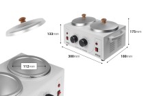 Διπλή λευκή μηχανή τήξης - υγροποίησης κεριού 600/600 ml-εικόνα_διαστάσεις